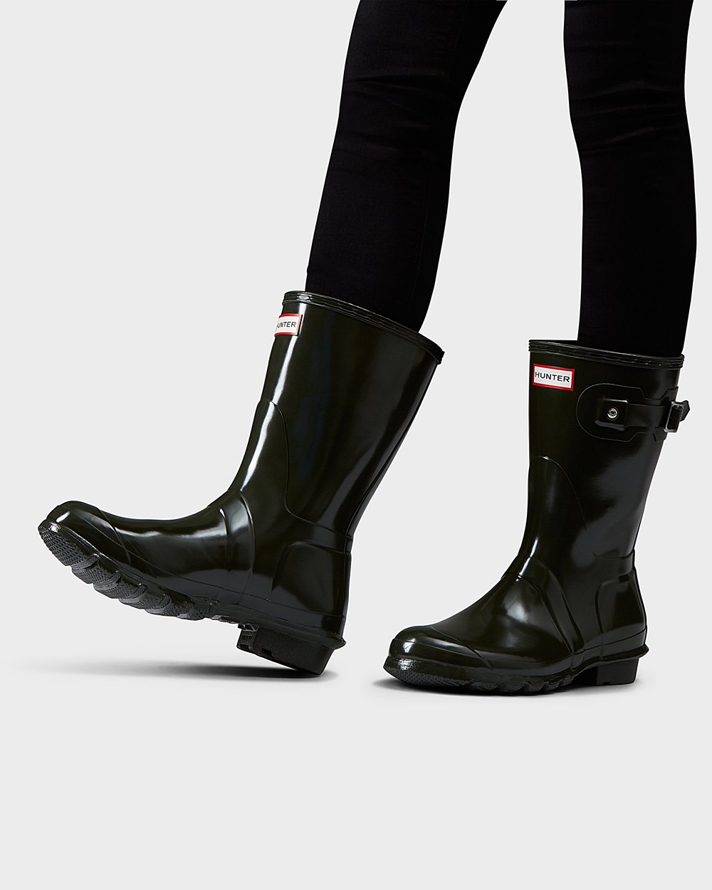 Womens Short Rain Boots - Hunter Original Gloss (87UGIXFJB) - Dark Olive